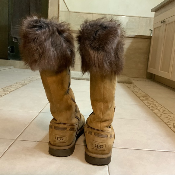 Uggs tall brown fur trim leather Women’s 8 - Picture 5 of 7